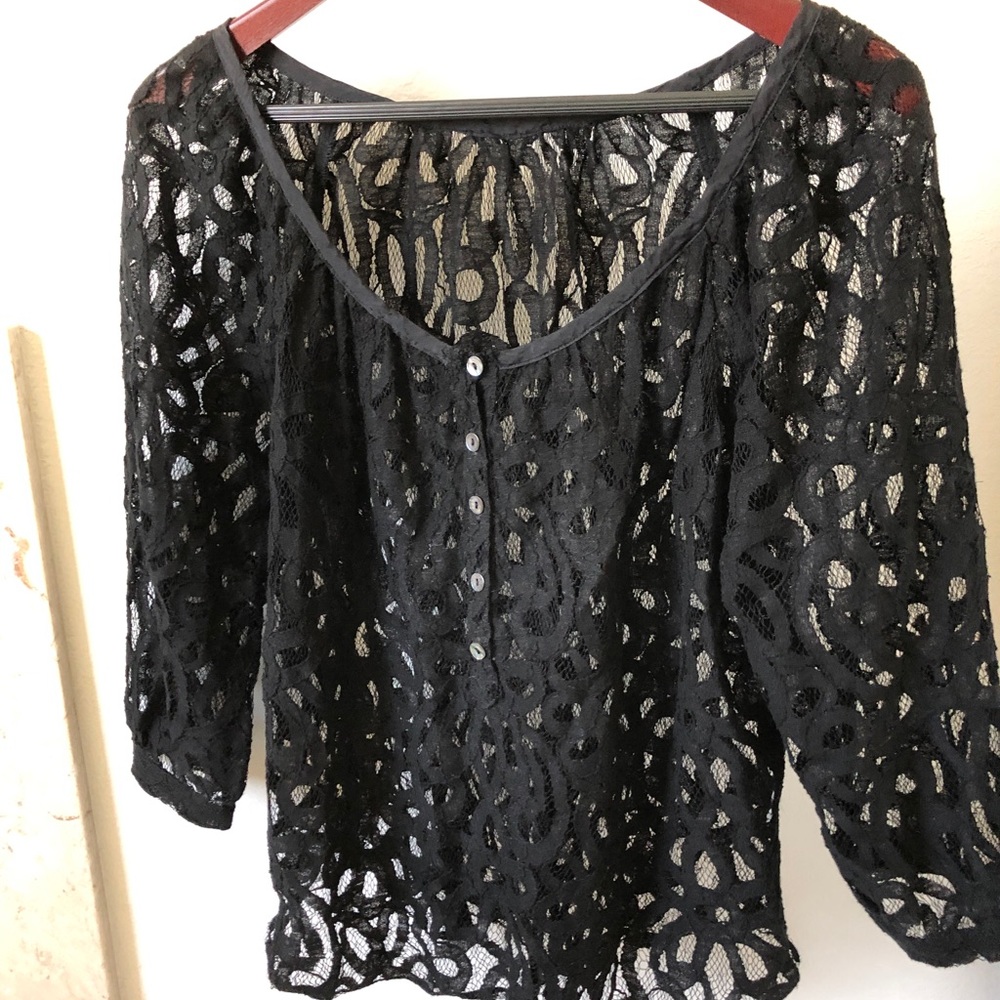 Anthropologie Black Lace Top